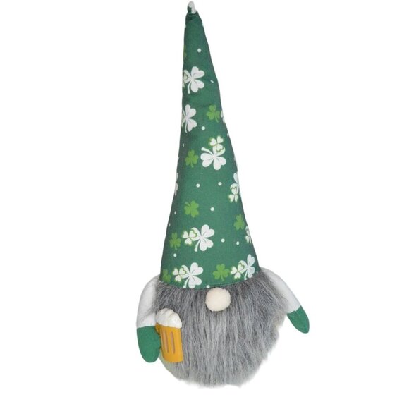 Huntington Home St. Patrick's Day Gnome With Beer Mug 20" Tall Green & White - Picture 1 of 5